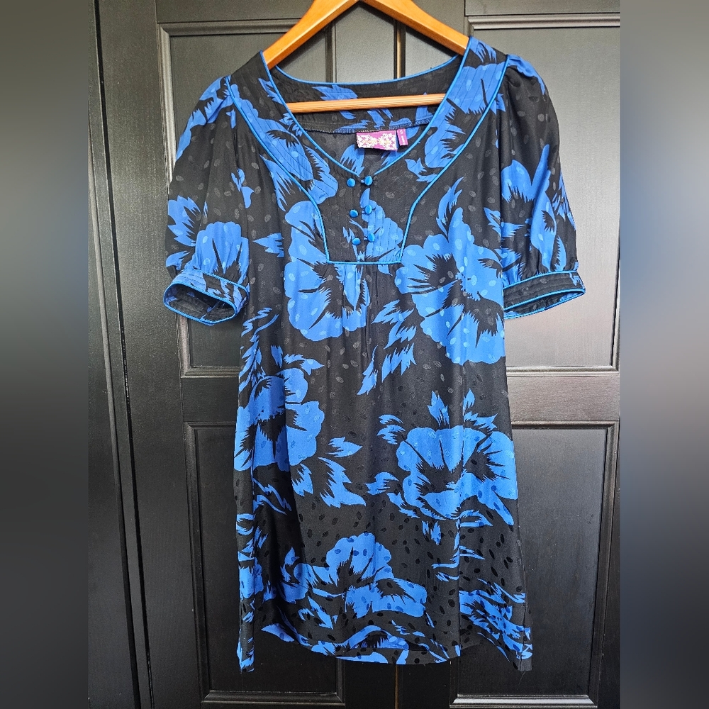 Yumi Kim Floral Blue and Black Dress- Small